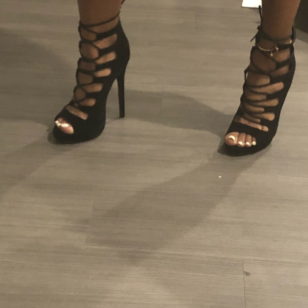 Black, suede, lace up, 5 inch heels